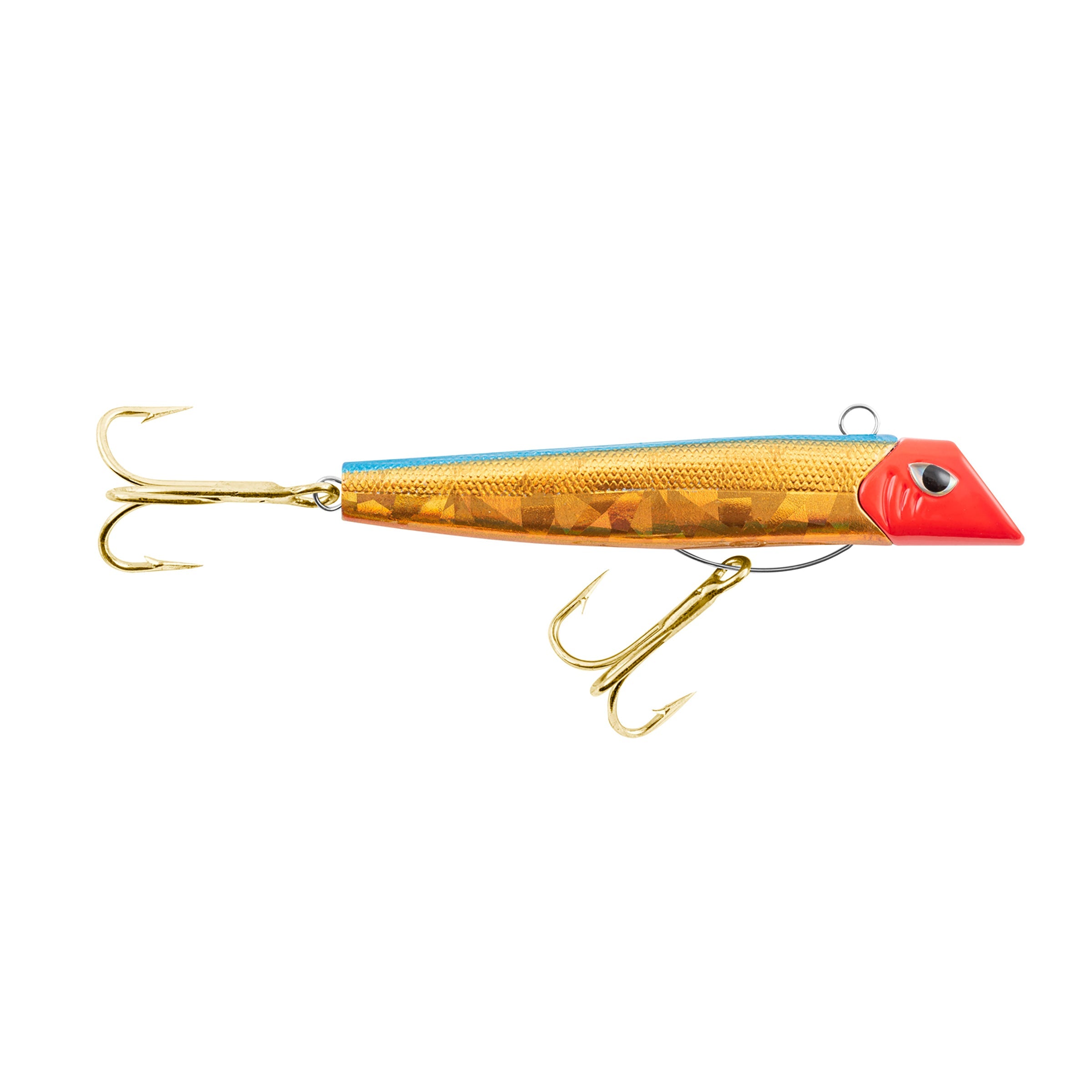 Got-cha Pro lure gold hook gold foil blue back red head